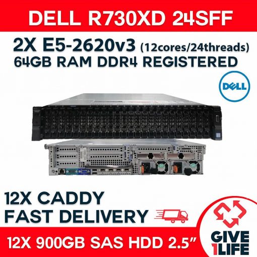 Servidor Rack DELL R730XD 24SFF 2x E5-2620v3 +64GB DDR4+ H730 + 12x900GB + 12x CADDIES + 2PSU HC5VX ENVÍO RÁPIDO FACTURA VENDEDOR PROFESIONAL