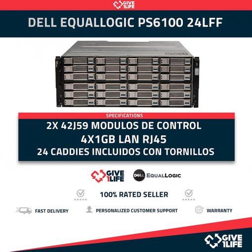 DELL EQUALLOGIC PS6100 24LFF CABINA DE ALMACENAMIENTO 2x 42J59 MODULOS DE CONTROL + 24x CADDIES + 2 FUENTES ENVIO RAPIDO, FACTURA, VENDEDOR PROFESIONAL