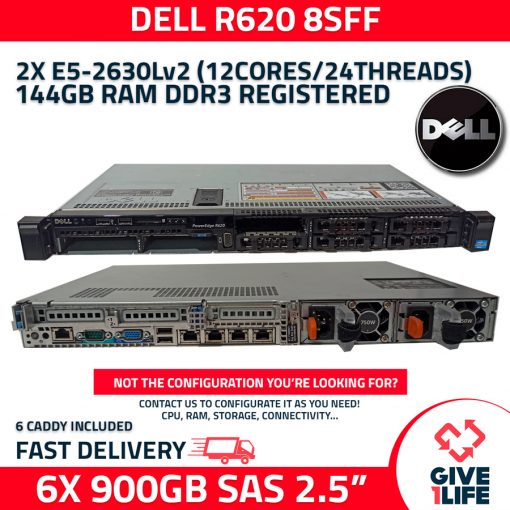 Servidor Rack DELL R620 8SFF 2x E5-2630Lv2 + 144GB RAM + H710 + 6x900GB + 6 CADDIES + 2PSU NNM48
ENVIO RAPIDO, FACTURA, VENDEDOR PROFESIONAL
