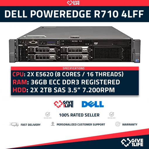 Dell PowerEdge R710 4LFF 2x E5620 (8 Núcleos 16 Hilos) 36GB RAM 2x 2TB SAS + 2 Caddy 2 PSU
ENVÍO RÁPIDO FACTURA CAJA REFORZADA VENDEDOR PROFESIONAL.