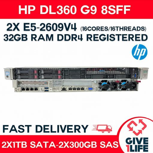 HP DL360 G9 8SFF 2XE5-2609V4(16COR/16THRE) + 32GB DDR4 + 2X1TB SATA+2X300GB SAS + P440AR(2GB)+ 8X1GB+2PSU ENVÍO RÁPIDO, FACTURA DISPONIBLE, CAJA REFORZADA, VENDEDOR PROFESIONAL