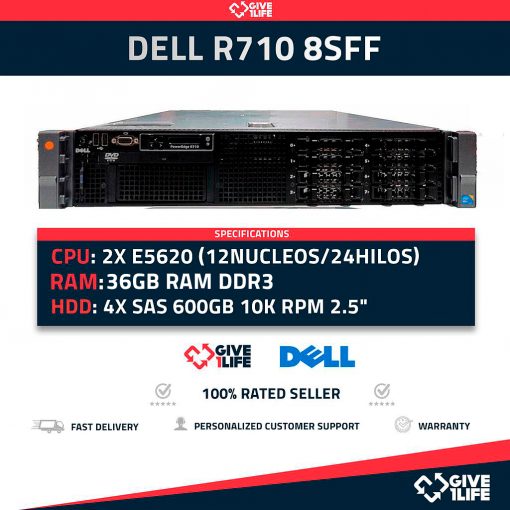 Servidor Rack DELL R710 8SFF 2x E5620 + 36GB RAM+ 4x600GB + 4xCADDY + 2PSU 33P6Y
ENVÍO RÁPIDO FACTURA CAJA REFORZADA VENDEDOR PROFESIONAL.