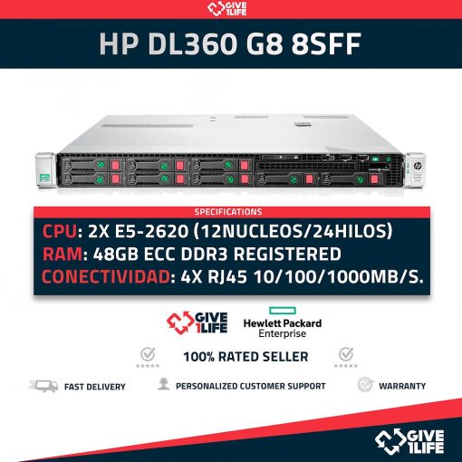Servidor Rack HP DL360 G8 8SFF 2x E5-2620 +48GB RAM+ P420 + 4x1GB 646904-421 ENVIO RAPIDO, FACTURA, VENDEDOR PROFESIONAL