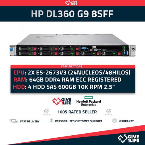 HP DL360 G9 2xE5-2673v3 (24cores/48vCores) +64GB DDR4 +P440 +4x 600GB +4 Caddy ENVÍO RÁPIDO, FACTURA DISPONIBLE, CAJA REFORZADA, VENDEDOR PROFESIONA