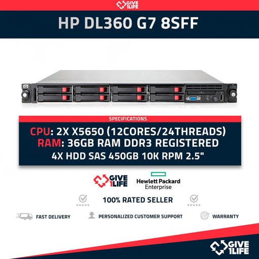 Servidor Rack HP DL360 G7 8SFF 2x X5650 +36GB RAM+ 4x450GB + 4xCADDY + 2PSU 579237-B21
ENVIO RAPIDO, FACTURA, VENDEDOR PROFESIONAL