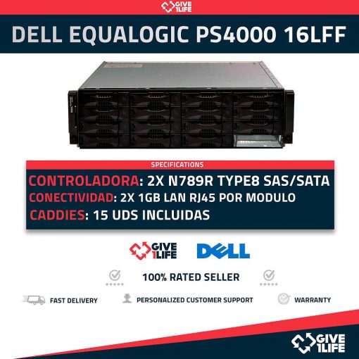 DELL EQUALLOGIC PS4000 16LFF 2XN789R + 15CADDIES + 2PSU - 64362-04E ENVIO RAPIDO, FACTURA, VENDEDOR PROFESIONAL