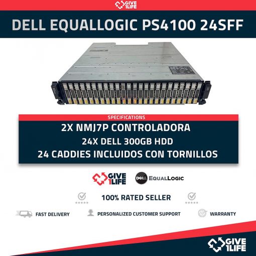DELL EQUALLOGIC PS4100 PN:XM3KX 2XNMJ7P + 24XDELL 300GB 10K RPM+ 24 CADDIES EQUALLOGIC +2PSU R0C2G.
ENVIO RAPIDO, FACTURA, PROFESSIONAL SELLER