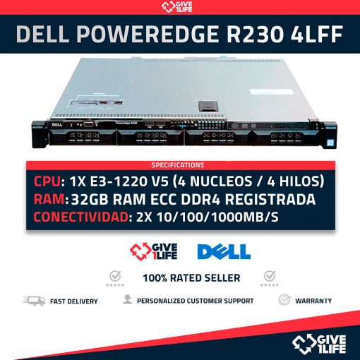 Dell PowerEdge R230 4LFF 1x E3-1220V5 4GB RAM PERC H330 1 PSU - Formato Más Corto que el Estándar - 55CM de Fondo.
ENVIO RAPIDO, FACTURA, VENDEDOR PROFESIONAL