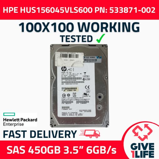 HP HUS156045VLS600 HDD SAS 450GB 3.5" 15K RPM 6GB/S 64MB CACHE PN:533871-002/ 516832-003
ENVIO RAPIDO, FACTURA, VENDEDOR PROFESIONAL
