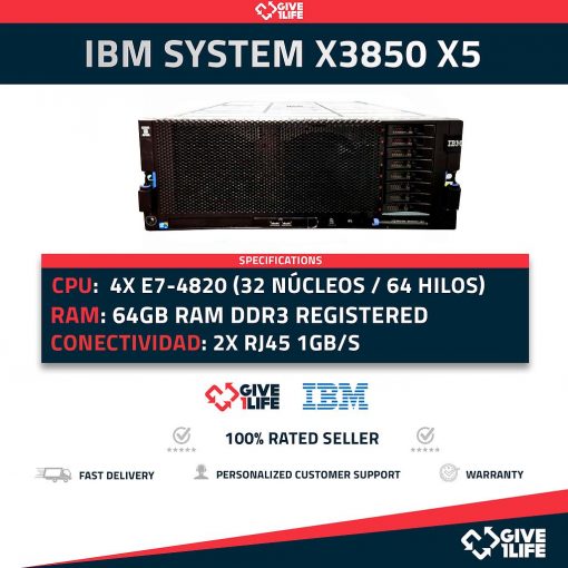 Servidor Formato 4U.
IBM System X3850 X5 4x E7-4820 (32 Núcleos / 64 Hilos) 128GB RAM ECC 2 PSU 2x1GB
ENVIO RAPIDO, FACTURA, VENDEDOR PROFESIONAL