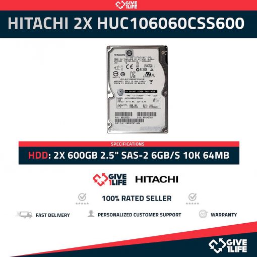 HITACHI 2X HUC106060CSS600 600GB HDD 2.5" SAS-2 6GB/S 10K 64MB CACHÉ - ESPECIAL PARA SERVIDORES
ENVIO RAPIDO, FACTURA, VENDEDOR PROFESIONAL