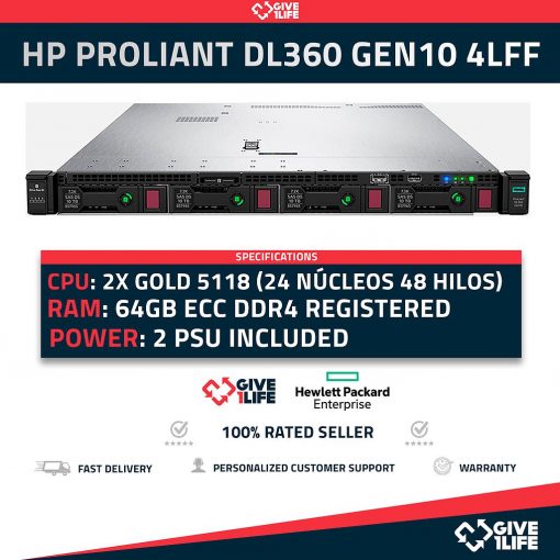 HP Proliant DL360 Gen10 4LFF 2x Gold 5118 24 Núcleos 48 Hilos 64GB RAM P408i 2 PSU
ENVIO RAPIDO, FACTURA, VENDEDOR PROFESIONAL