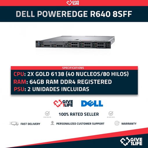 Servidor Rack DELLPowerEdge R640 8SFF 2x Gold 6138 + 64GB DDR4+ H730P
ENVIO RAPIDO, FACTURA, VENDEDOR PROFESIONAL