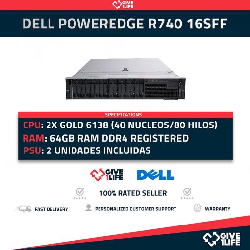 Servidor Rack DELLPowerEdge R740 16SFF 2x Gold 6138 + 64GB DDR4+ H740P
ENVIO RAPIDO, FACTURA, VENDEDOR PROFESIONAL