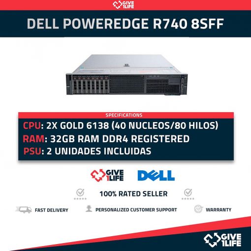 Servidor Rack DELLPowerEdge R740 8SFF 2x Gold 6138 + 32GB DDR4+ H730
ENVIO RAPIDO, FACTURA, VENDEDOR PROFESIONAL
