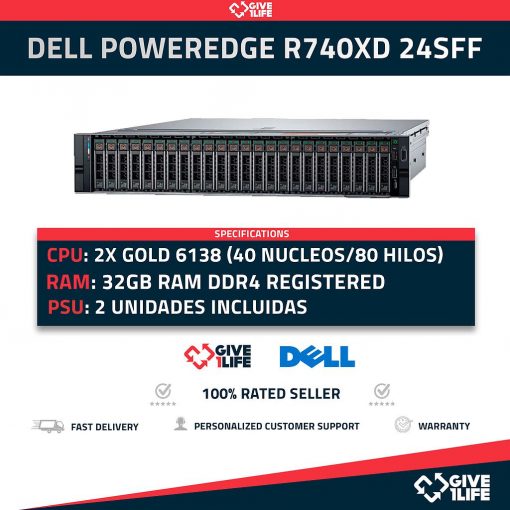 Servidor Rack DELL PowerEdge R740XD 24SFF 2x Gold 6138 + 32GB DDR4+ H740P
ENVIO RAPIDO, FACTURA, VENDEDOR PROFESIONAL