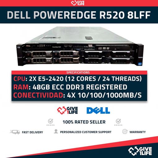 Servidor Rack DELL R520 8LFF 2XE5-2420 + 48GB DDR3 + H310+ 2PSU 30YMH
ENVIO RAPIDO, FACTURA, VENDEDOR PROFESIONAL