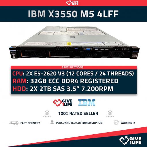 Servidor Rack IBM X3550 M5 4LFF 2xE5-2620V3 + 32GB DDR4 + M5210 + 2x2TB + 2xCADDIES + 1PSU 5463-AC1 ENVÍO RÁPIDO FACTURA CAJA REFORZADA VENDEDOR PROFESIONAL