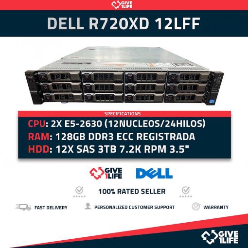 Servidor Rack DELL PowerEdge R720XD 12LFF 2xE5-2630(12CORES/24THREADS)+128GB+H710+12X3TB+12CADDY+ 4X1GB LAN + 2PSU 6HGV2
ENVIO RAPIDO, FACTURA, VENDEDOR PROFESIONAL