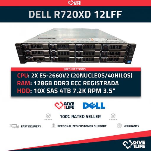 Servidor Rack DELL PowerEdge R720XD 12LFF 2xE5-2660V2(20CORES/40THREADS)+128GB+H710+10X4TB +12CADDY+ 4X1GB LAN + 2PSU 6HGV2
ENVIO RAPIDO, FACTURA, VENDEDOR PROFESIONAL