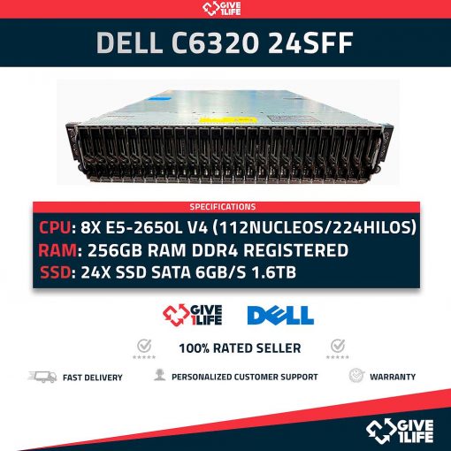 Servidor Rack DELL C6320 compuesto de 4 Nodos con 2 procesadores E5-2650L v4 (28 núcleos / 56 hilos), 64GB RAM DDR4 por nodo, con 24 discos SATA SSD 1.6TB
ENVIO RAPIDO, FACTURA, VENDEDOR PROFESIONAL