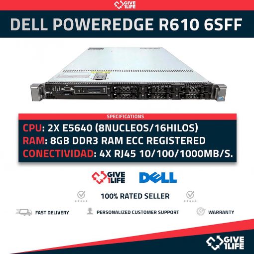 Servidor Rack DELL PowerEdge R610 6SFF 2XE5640 + 8GB RAM + H200 + 1PSU
ENVIO RAPIDO, FACTURA, VENDEDOR PROFESIONAL