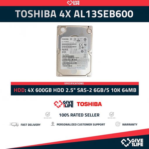 TOSHIBA 4X AL13SEB600 600GB HDD 2.5" SAS-2 6GB/S 10K 64MB CACHÉ - ESPECIAL PARA SERVIDORES
ENVÍO RÁPIDO, FACTURA, VENDEDOR PROFESIONAL