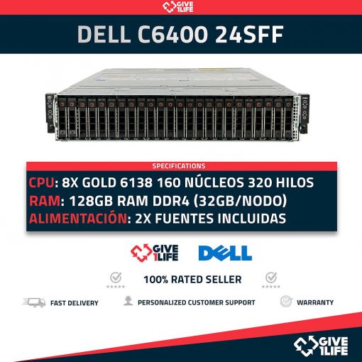 El Servidor Dell PowerEdge C6400 ncluye 4 nodos independientes, ofreciendo una potente modularidad para adaptarse a tus necesidades.
Dell PowerEdge C6400 24SFF 4 Nodos con 2x Gold 6138 40 Núcleos 80 Hilos 32GB RAM 2 PSU
ENVIO RAPIDO, FACTURA, VENDEDOR PROFESIONAL