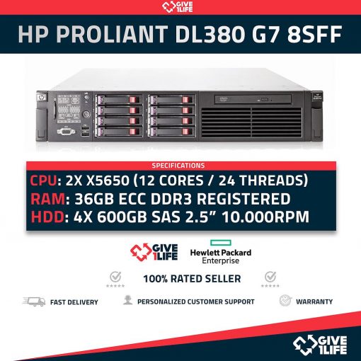 HP Proliant DL380 G7 8SFF + 2x X5650 (12Cores/24Threads) + 36GB RAM + 4x600GB + 4 Caddy
ENVIO RAPIDO, FACTURA, VENDEDOR PROFESIONAL
