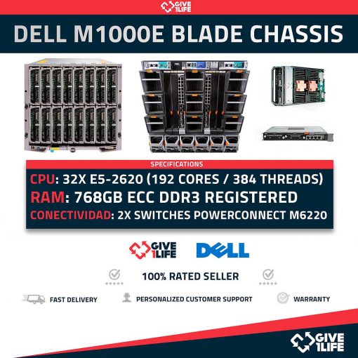 <p>DELL M1000e Enclosure Blade’s Chassis + 16x M620 768GB RAM 192Cores/384Threads 6 PSU Installed 2700W + 9 FAN for well cooling + 2 Switches Installed M6220+ 2 CMC + IKVM</p>