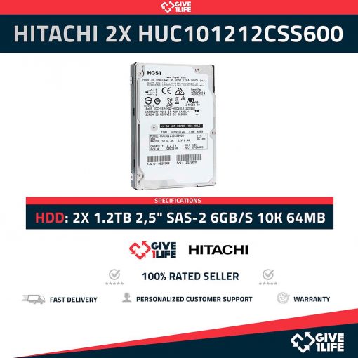 HITACHI 2X HUC101212CSS600 1.2TB HDD 2,5" SAS-2 6GB/S 10K 64MB CACHÉ - ESPECIAL PARA SERVIDORES
ENVIO RAPIDO, FACTURA, VENDEDOR PROFESIONAL