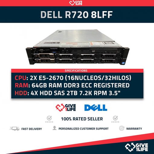 Servidor Rack DELL PowerEdge R720 8LFF 2xE5-2670 + 64GB + H710 + 4X2TB + 4x CADDIES + 2PSU 7KF7P
ENVIO RAPIDO, FACTURA, VENDEDOR PROFESIONAL