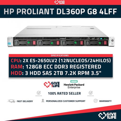 Servidor Rack HP DL360 G8 4LFF 2x E5-2650Lv2 +128GB RAM+ P420 + 3x2TB + 2PSU 763480-B21
