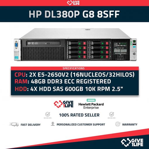 Servidor Rack HP DL380P G8 8SFF 2x E5-2650v2 +48GB RAM +4x600Gb 10K + 4x651687-001 +P420 +2PSU HSTNS-5163
ENVIO RAPIDO, FACTURA DISPONIBLE, CAJA REFORZADA, VENDEDOR PROFESIONAL
