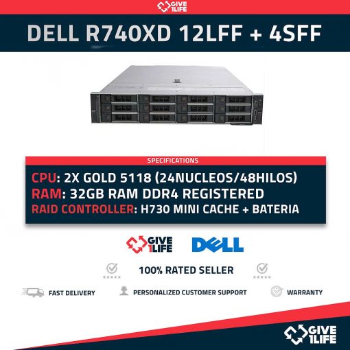 Servidor Rack DELL PowerEdge R740XD 12LFF + 4SFF 2x Gold 5118 (24 Núcleos 48 Hilos @3.20Ghz)+ 32GB DDR4+ H730
ENVIO RAPIDO, FACTURA, VENDEDOR PROFESIONAL