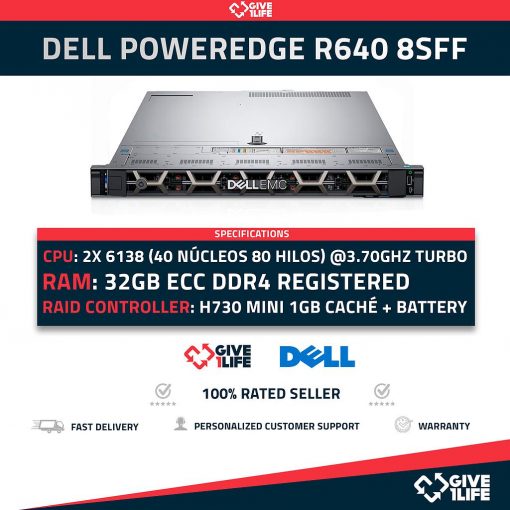 Dell PowerEdge R640 8SFF 2x Xeon Gold 6138 40 Núcleos 80 Hilos 64GB RAM PERC H730 Mini con Front Bezel
ENVIO RAPIDO, FACTURA, VENDEDOR PROFESIONAL