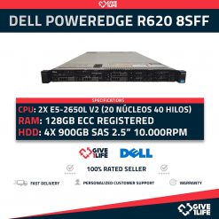 DELL PowerEdge R620 2x Xeon 2650L V2 20 Núcleos 40 Hilos 128GB RAM 3.6TB 4x1GB LAN