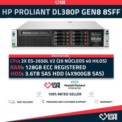 HP Proliant DL380P Gen8 8SFF 2x 2650L V2 20 Núcleos 40 Hilos 128GB RAM 3.6TB 4x1GB LAN