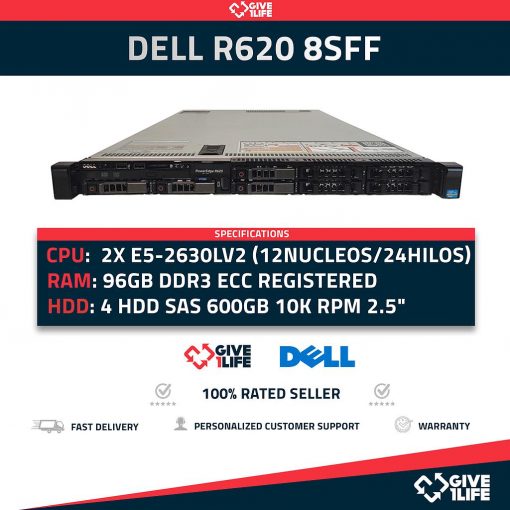 Servidor Rack DELL R620 8SFF 2x E5-2630Lv2 + 96GB RAM + H710 + 4x900GB + 4x CADDY + 2PSU NNM48
ENVIO RAPIDO, FACTURA, VENDEDOR PROFESIONAL