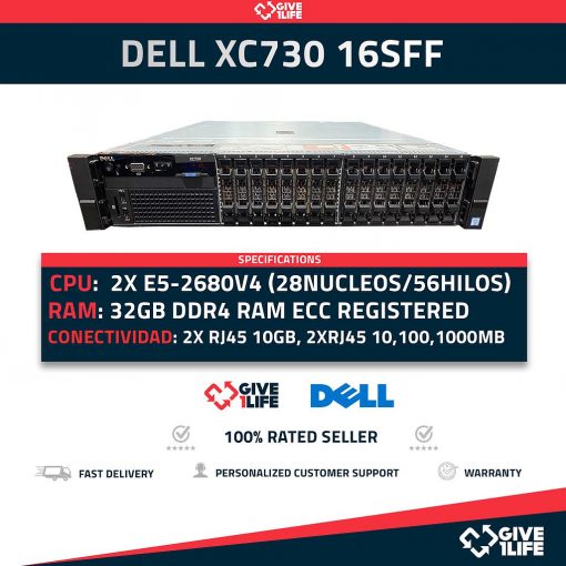 DELL XC730 16SFF 2x E5-2680V4+32GB DDR4+2PSU + NETWORK CARD(2X10GB+2X1GB)+HBA330 + FRONT BEZEL ENVÍO RÁPIDO FACTURA CAJA REFORZADA PROFESSIONAL SELLER