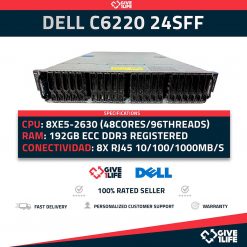 Servidor Rack DELL C6220 24SFF 4x NODOS 9N44V - 8xE5-2630(48C/96T)+192GB +2PSU