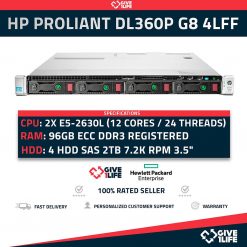 HPE Proliant DL360P G8 4LFF 2x E5-2630L 12 Núcleos 24 Hilos 96GB RAM 8TB 2 PSU