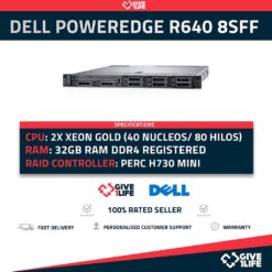Dell PowerEdge R640 8SFF 2x Xeon Gold 6138 40 Núcleos 80 Hilos 32GB RAM PERC H730Mini