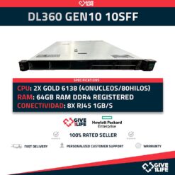 HP Proliant DL360 Gen10 10SFF 2x Gold 6138 (40 Núcleos/ 80 Hilos) 64GB ECC DDR4 P408i-a SR/2GB 331FLR 2x PSU