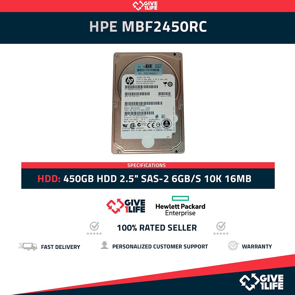HPE MBF2450RC 450GB HDD 2.5" SAS-2 6GB/s 10K 16MB - 599476-002 / 507129-012