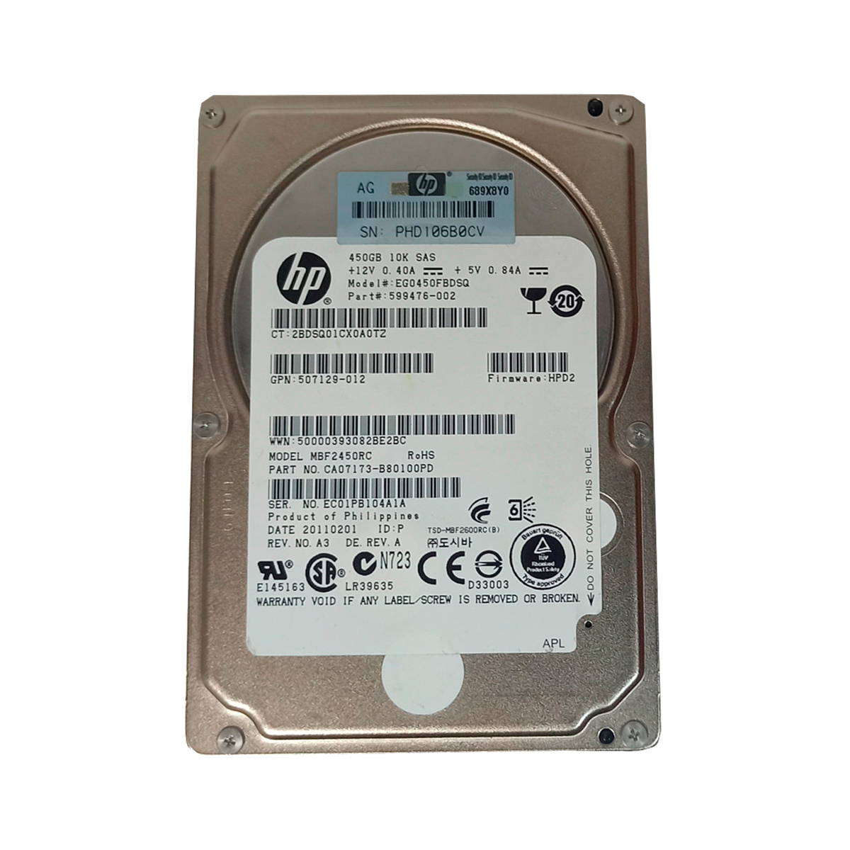 HPE MBF2450RC 450GB HDD 2.5" SAS-2 6GB/s 10K 16MB - 599476-002 / 507129-012 - Imagen 2
