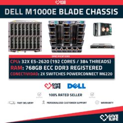 DELL M1000e Blade + 16 x M620 768GB RAM 192Cores/384Threads + 2X M6220