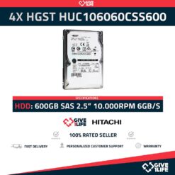 4 X Hitachi SAS Enterprise HUC106060CSS600, 600GB 10K SAS 2.5" PARA SERVIDORES-