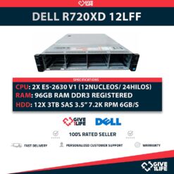 Servidor Rack DELL PowerEdge R720XD 12LFF 2x E5-2630 + 96GB + 36TB + 12CADDY