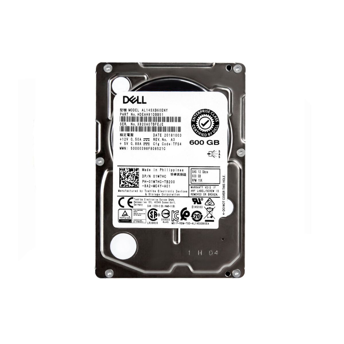 Dell 01W7HC 600GB SAS3 12GB/s 2.5" SFF 15.000RPM AL14SXB60ENY - Imagen 2